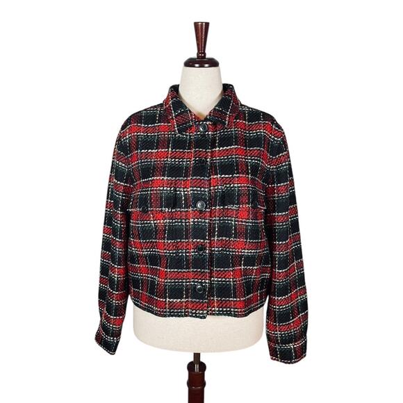 NEW $150 LOFT Red Plaid Textured Tweed Shirt Jacket    Size: L - Picture 3 of 7